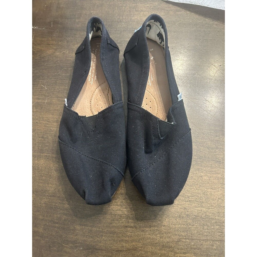 TOMS Women's Canvas Black Slip On Casual Loafers Shoes Size 7 Flats Comfort